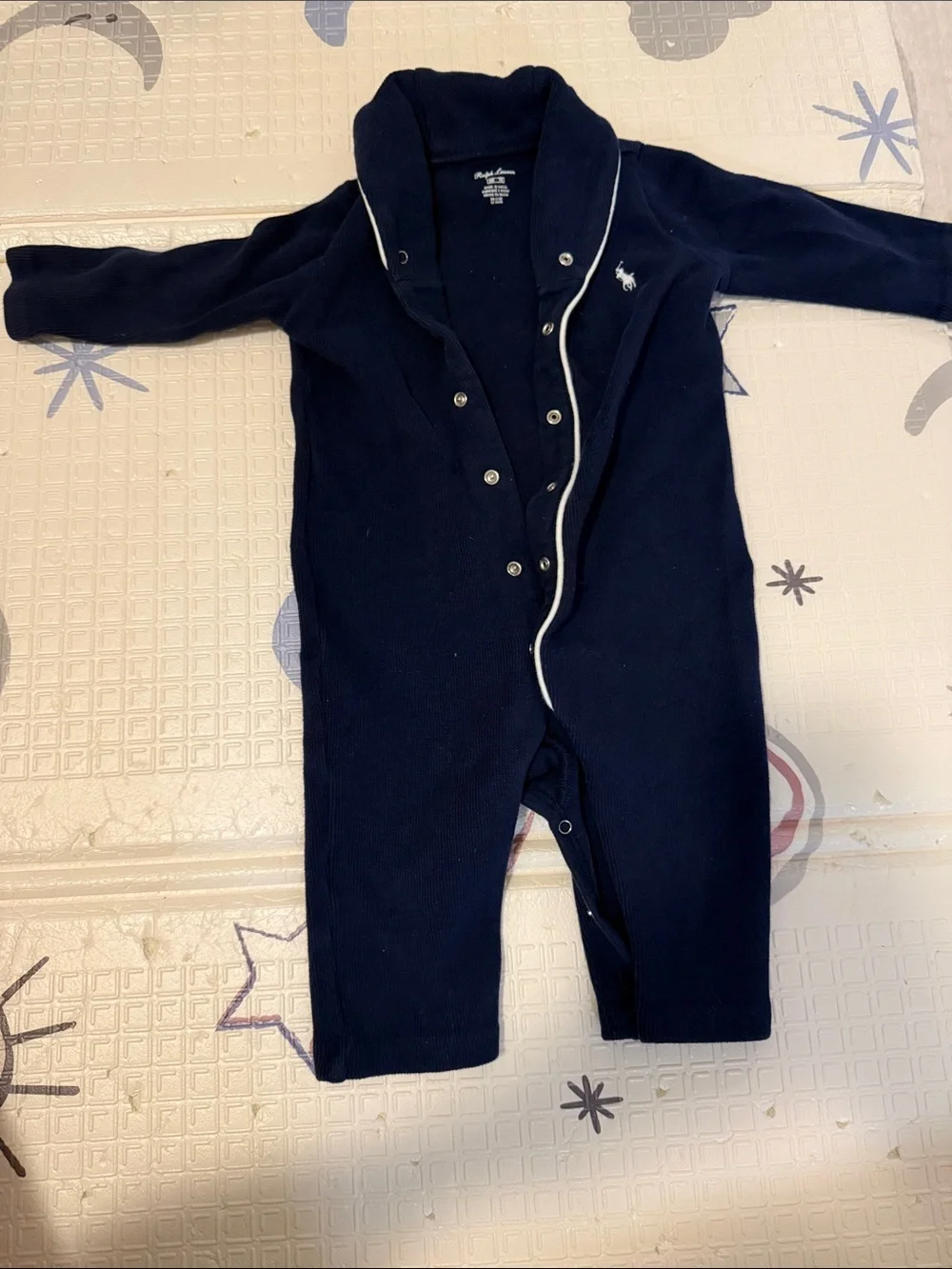 Ralph Lauren Navy One-Piece Footie with White Piping